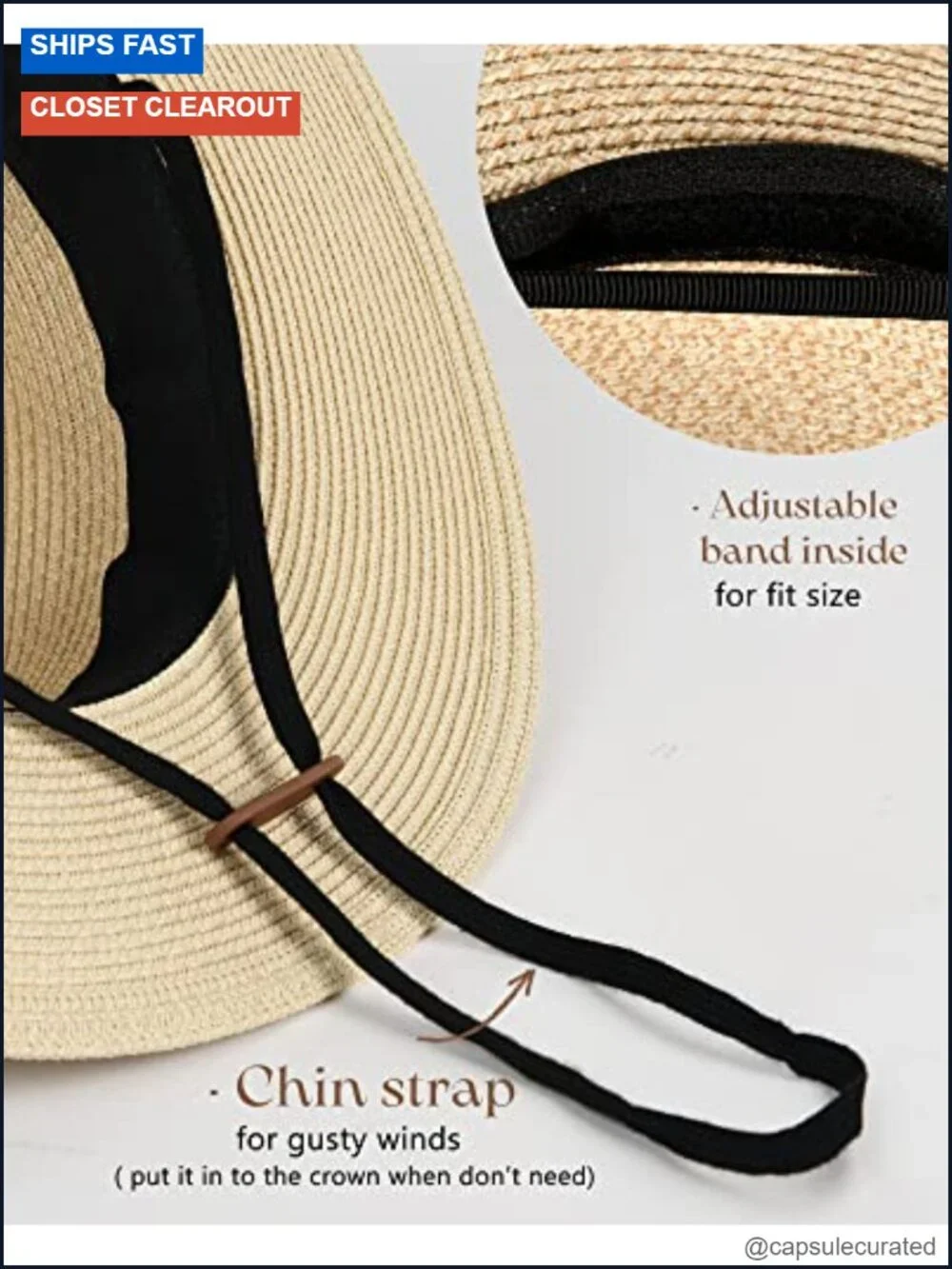 Wide Brim Straw Panama Fedora Summer Beach Sun Hat with Chin Strap
